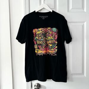 Killer Acid UO Black Short Sleeve Prevent Bad Vibes Graphic Trippy Tee Large